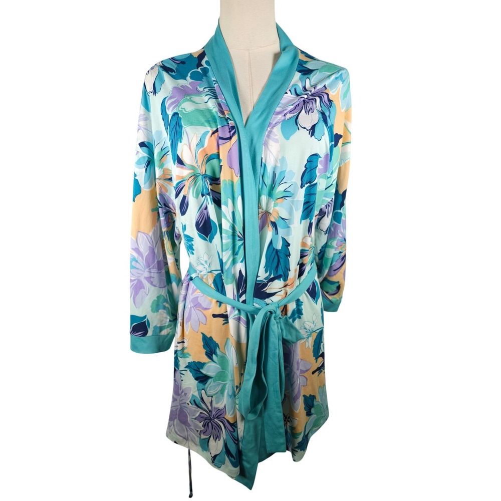 Linea Donatella Women Floral Satin Robe Vibrant Medium Tropical Vacationcore NWT